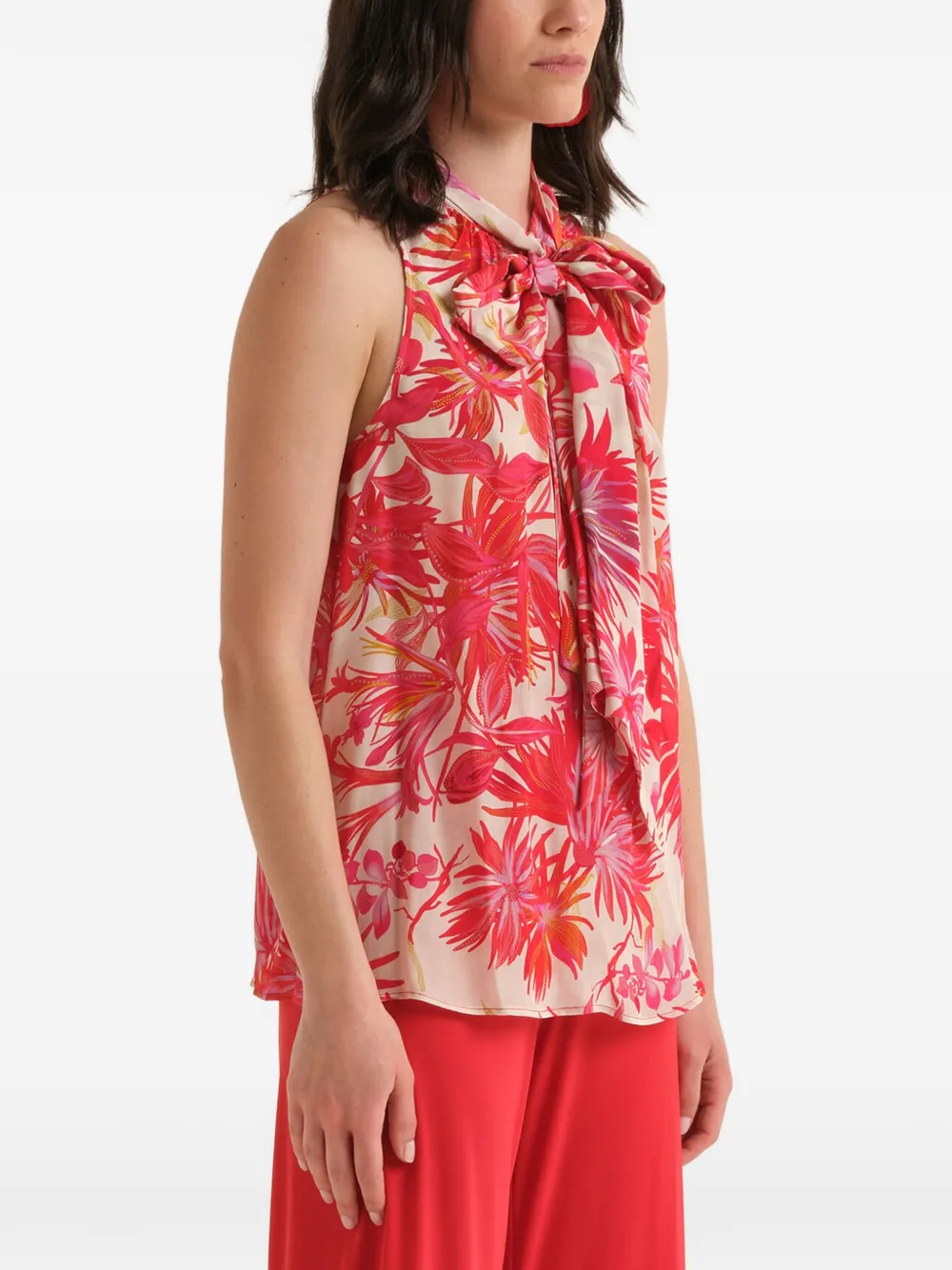 MALIPARMI Botanical Jungle top met strik en bloemenprint Rood