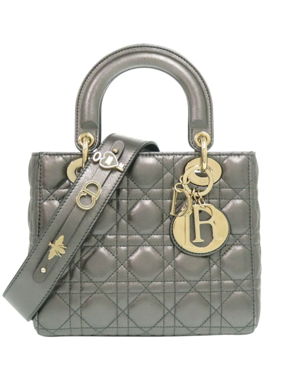 Christian Dior Pre-Owned 2000-2025 Small Metallic Lambskin Cannage My ABCDior Lady Dior satchel - Grigio