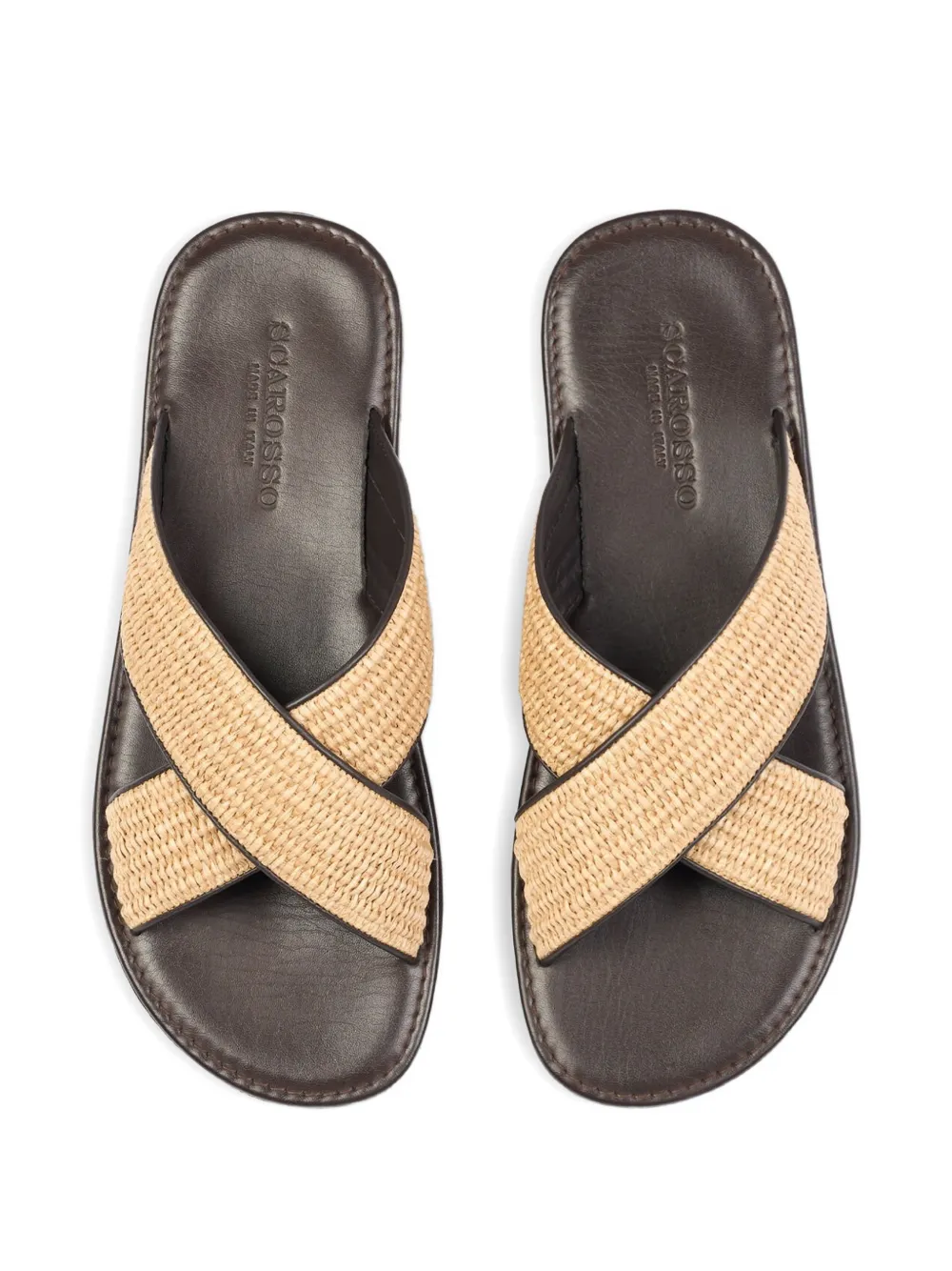 Scarosso Ettore crossover-strap raffia sandals Beige