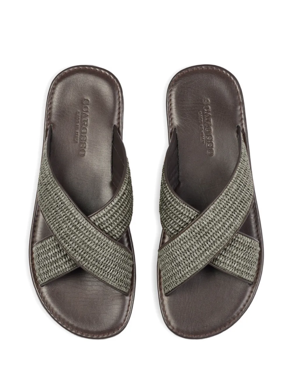 Scarosso Ettore crossover-strap raffia sandals Groen