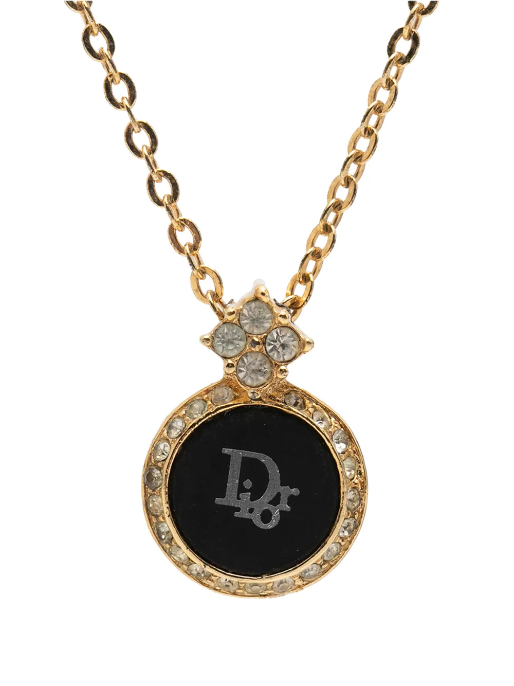 Christian Dior Pre-Owned 20th Century Gold Plated Enamel Strass Logo Pendant Necklace costume necklace - Schwarz