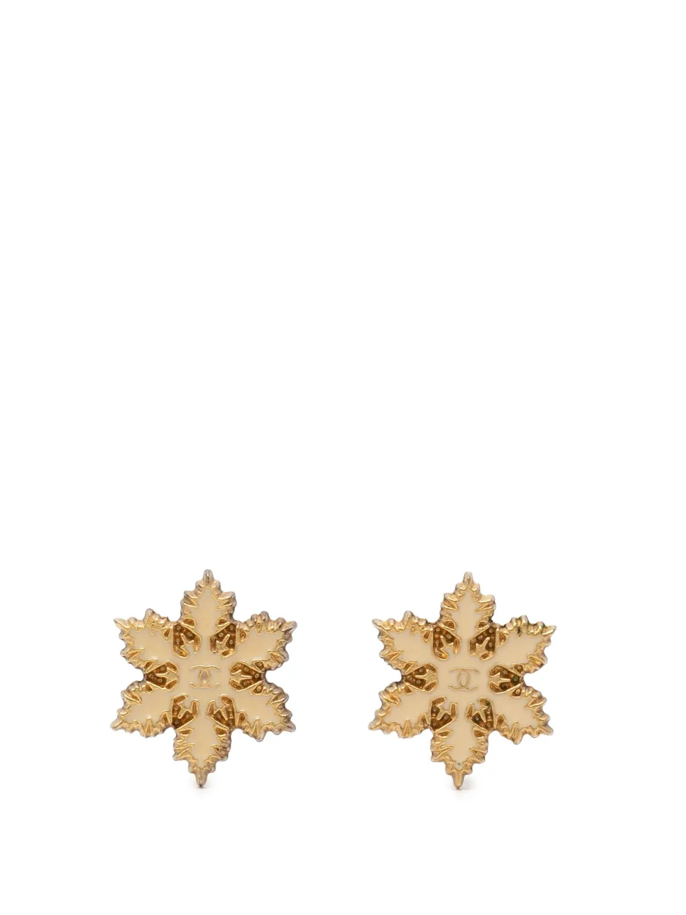 CHANEL Pre-Owned 2001 CC Gold Plated and Enamel Snowflake Push Back Earrings costume earrings - Oro