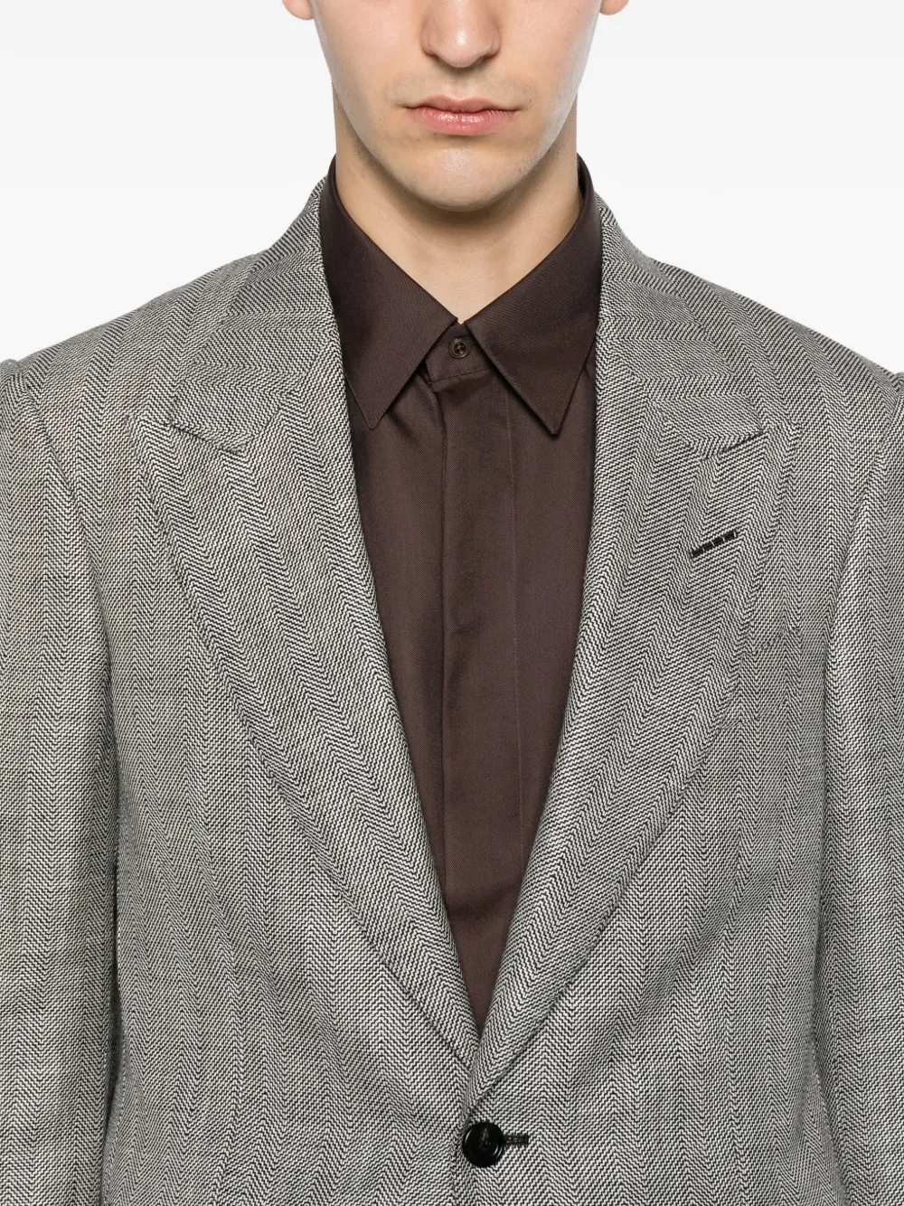 TOM FORD Blazer met puntige revers en visgraatpatroon Grijs