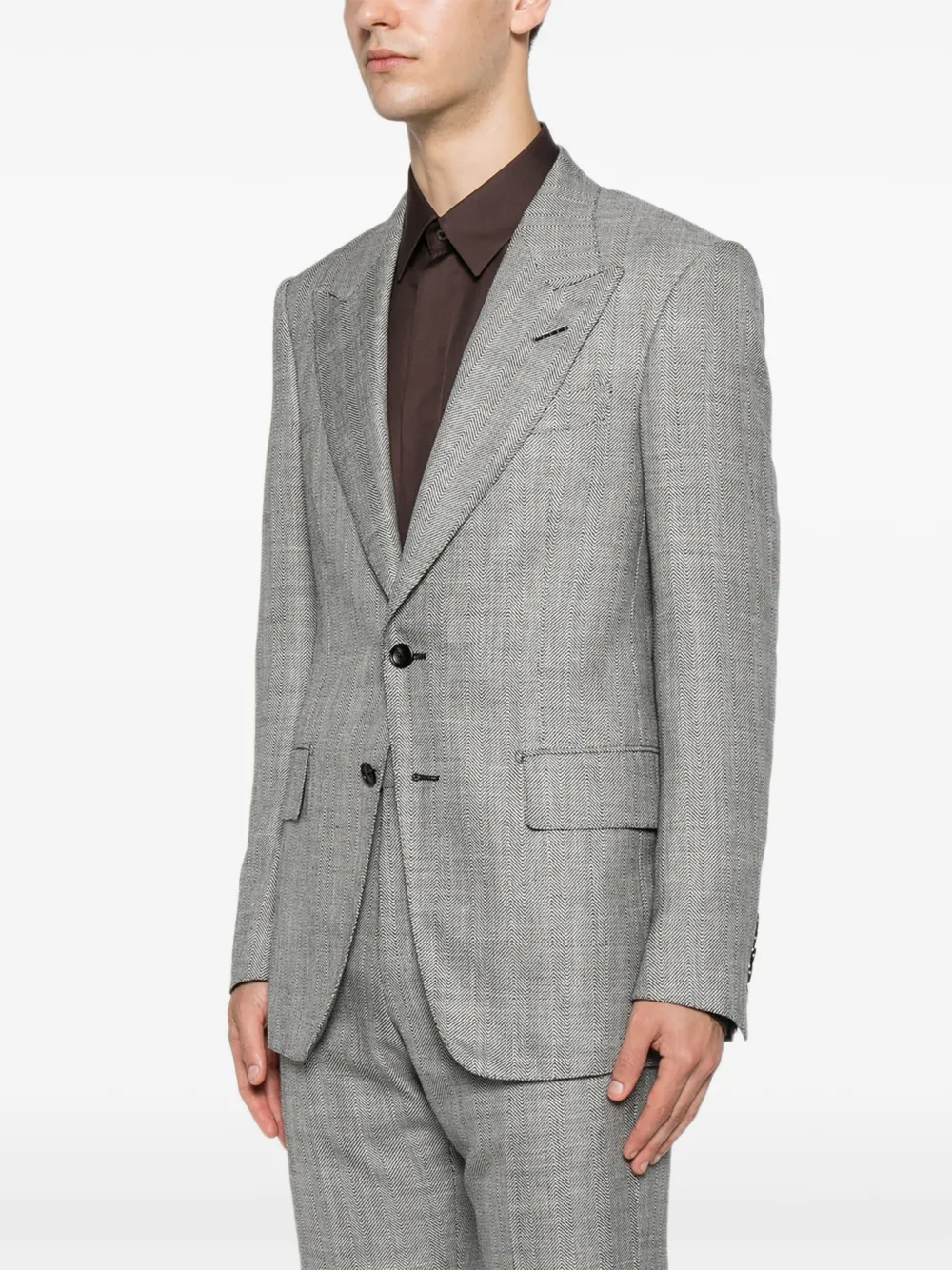 TOM FORD Blazer met puntige revers en visgraatpatroon Grijs