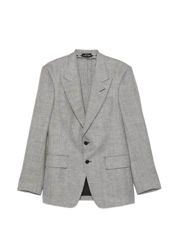 tom ford lapels TOM FORD herringbone-pattern peak-lapels Blazer Grey FARFETCH PH
