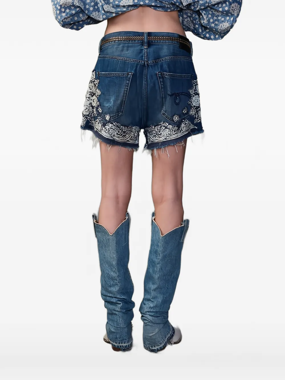 R13 Shorts met bandanaprint en franje Blauw