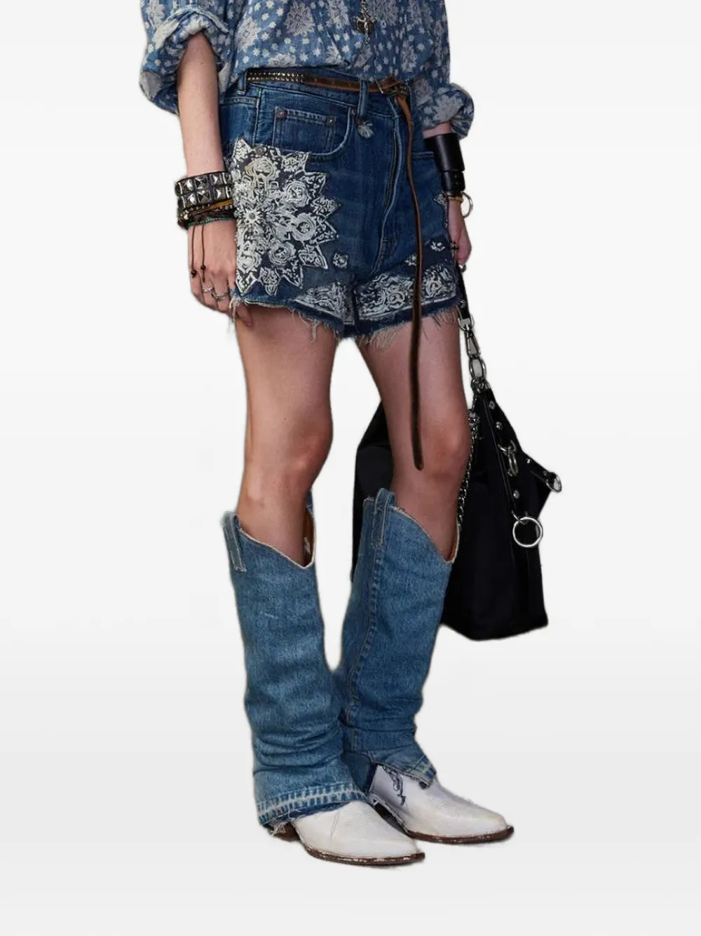 R13 bandana-print frayed shorts - Blu