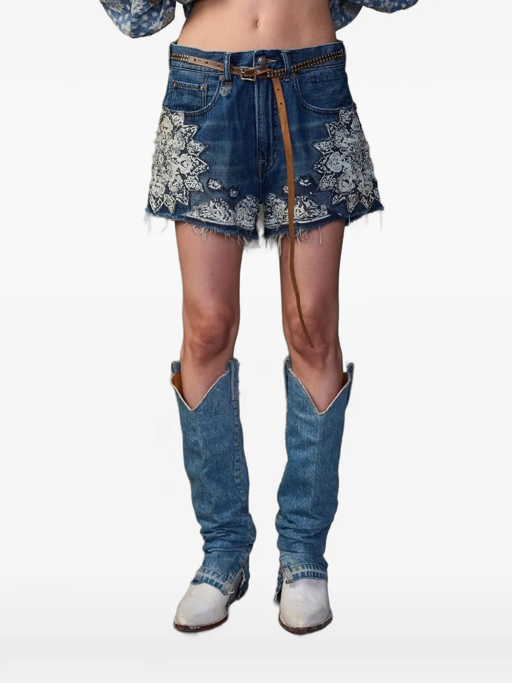 R13 Shorts met bandanaprint en franje Blauw