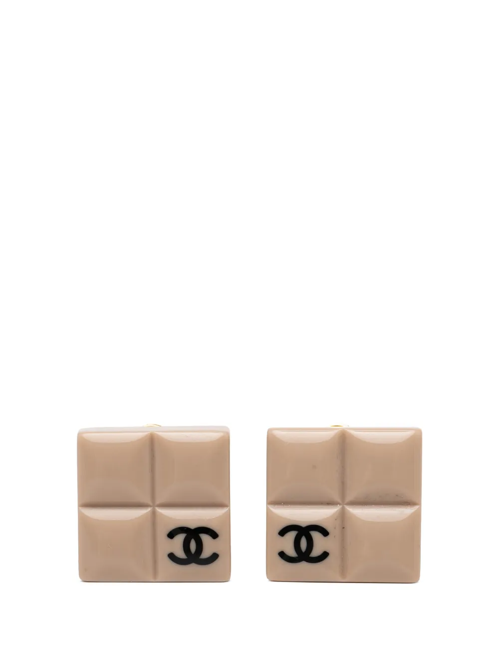 CHANEL Pre-Owned 2004 Resin CC Chocolate Bar Clip On Earrings costume earrings - Nude