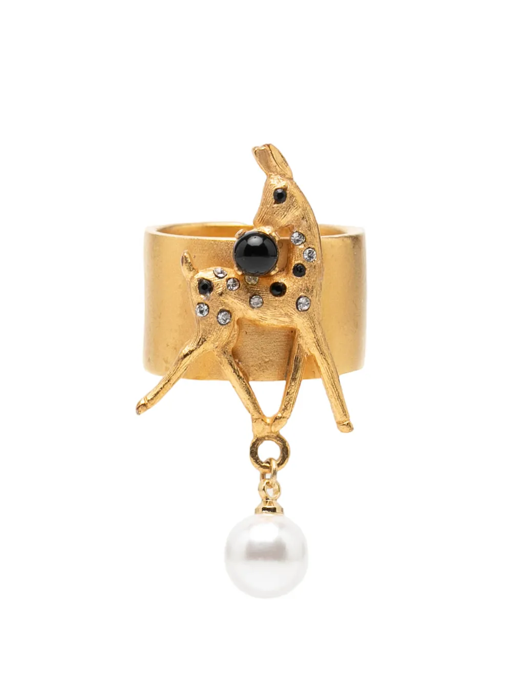 CHANEL Pre-Owned 2001 Gold Plated Rhinestone and Faux Pearl Bambi Ring costume ring - Oro