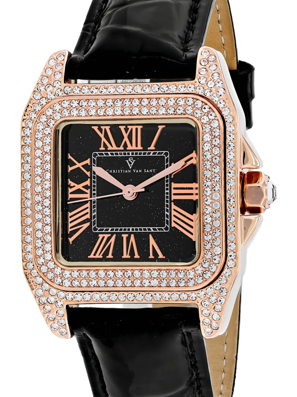  Christian Van Sant Montre à Quartz Radieuse à Ornements En Cristal 29 Mm - Noir 