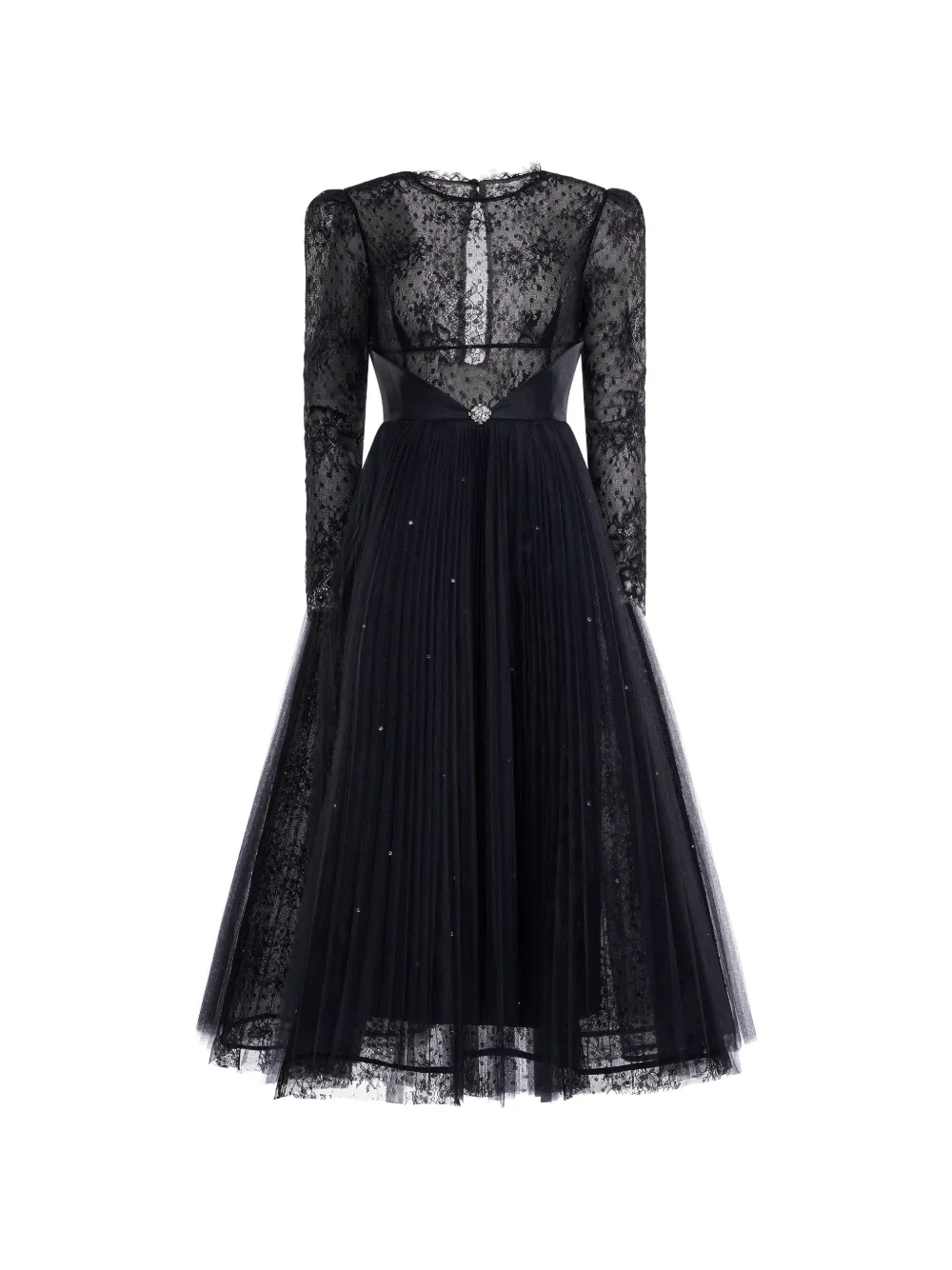 ARAFTU lace-panelled pleated dress - Nero
