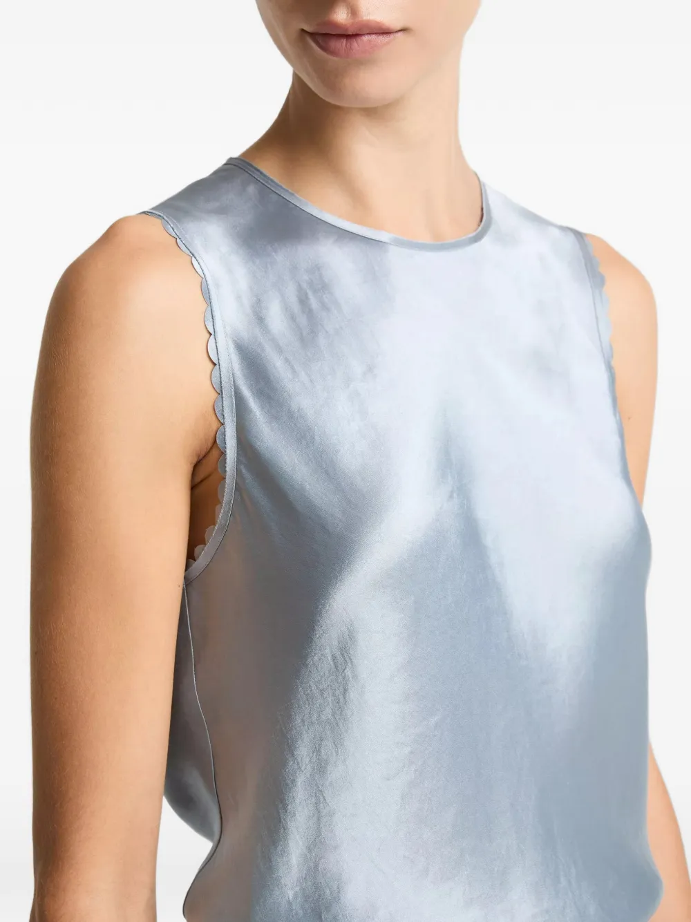 Vince Mouwloze top met gewelfde afwerking Blauw