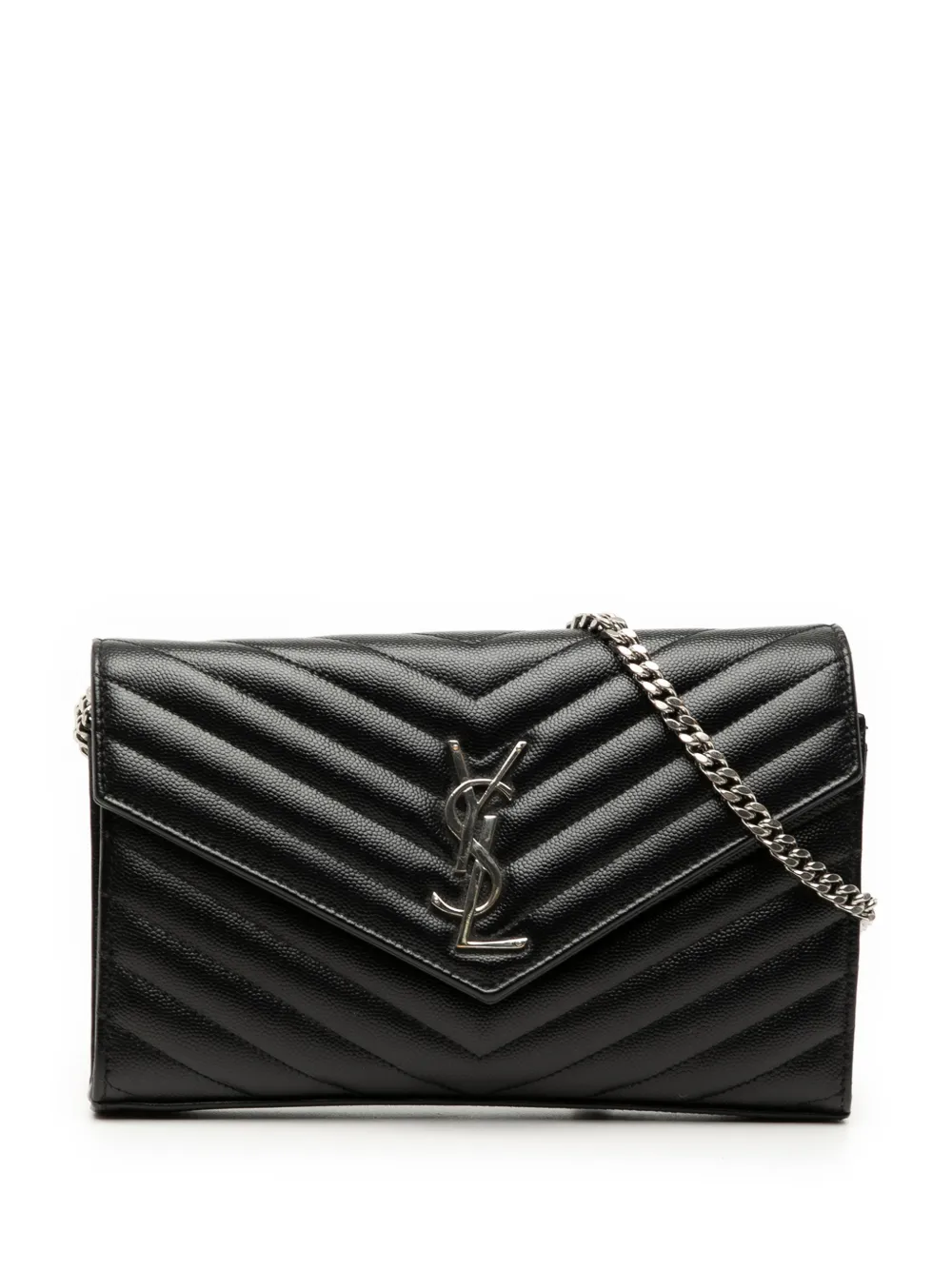 Saint Laurent Pre-Owned 2017 Grain De Poudre Chevron Monogram Envelope Chain Wallet crossbody bag - Nero