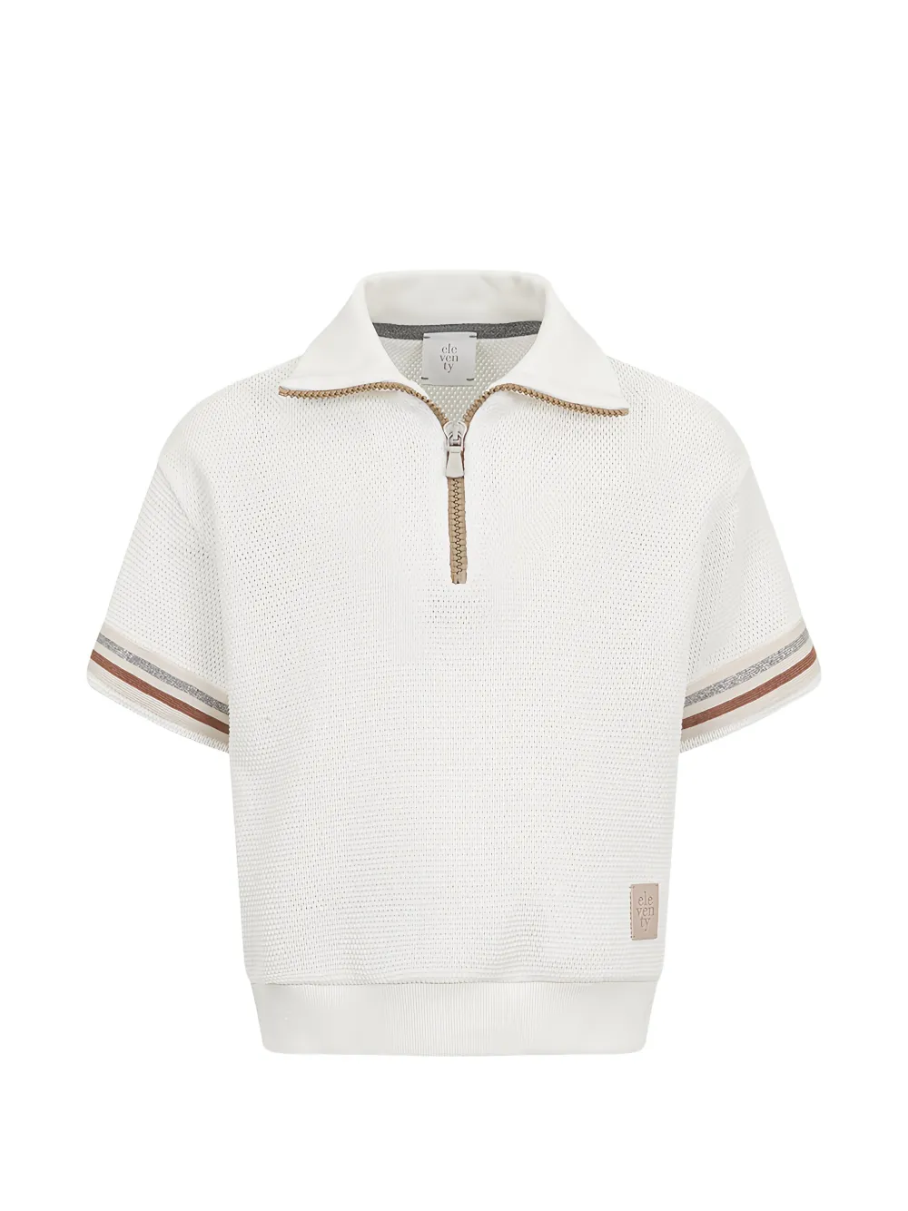 Eleventy Kids mesh-knit quarter-zip polo shirt - Bianco