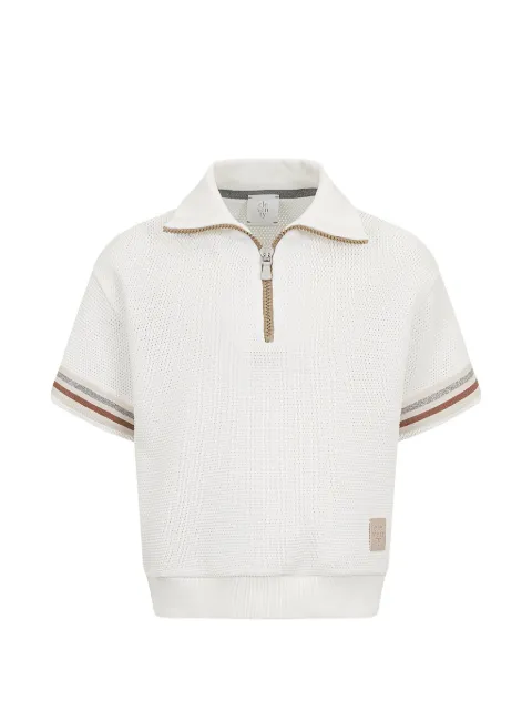 Eleventy Kids mesh-knit quarter-zip polo shirt