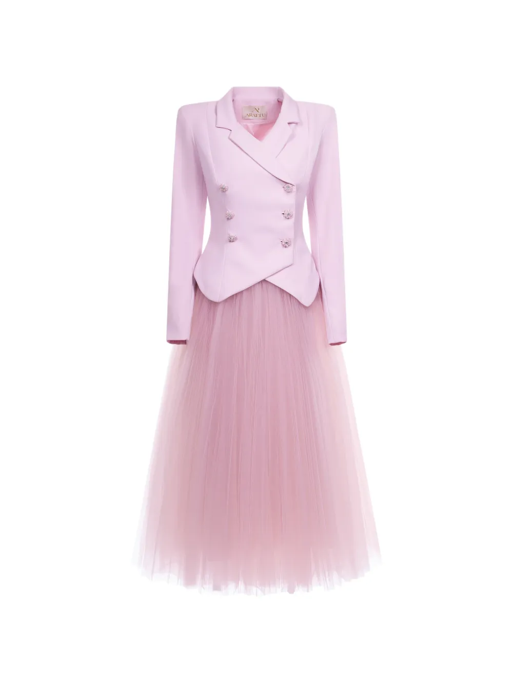 ARAFTU double-breasted tulle-panel dress - Rosa