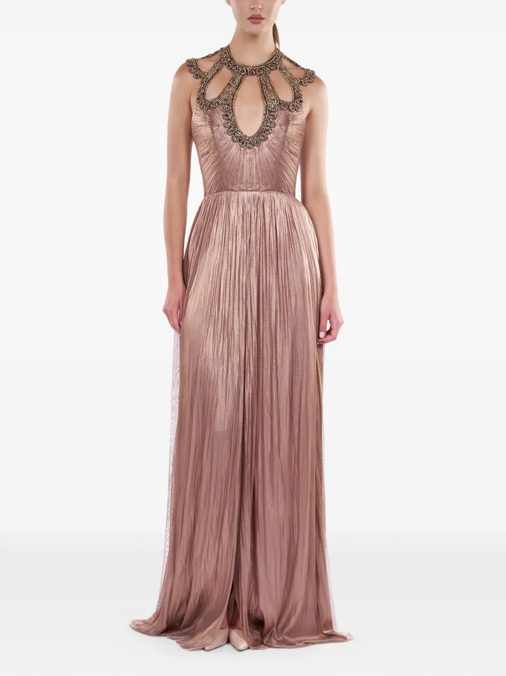 ARAFTU crystal-embellished plissé gown - Nude