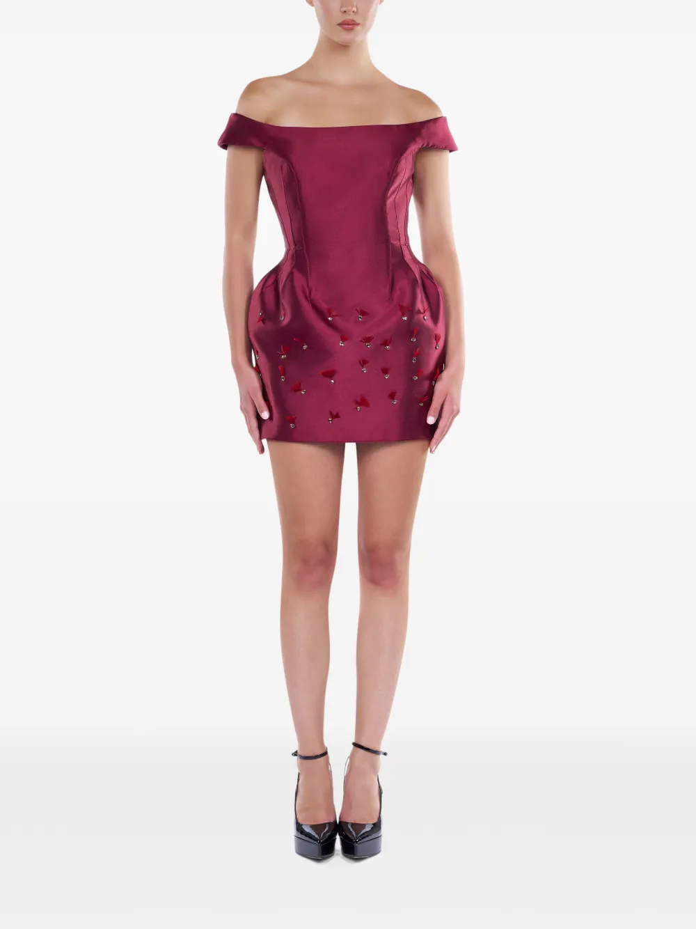 ARAFTU Off-shoulder verfraaide mini-jurk Rood