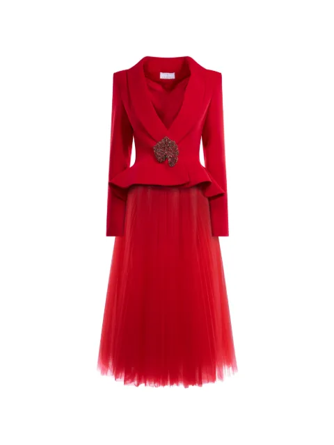 ARAFTU peplum tulle-panel dress