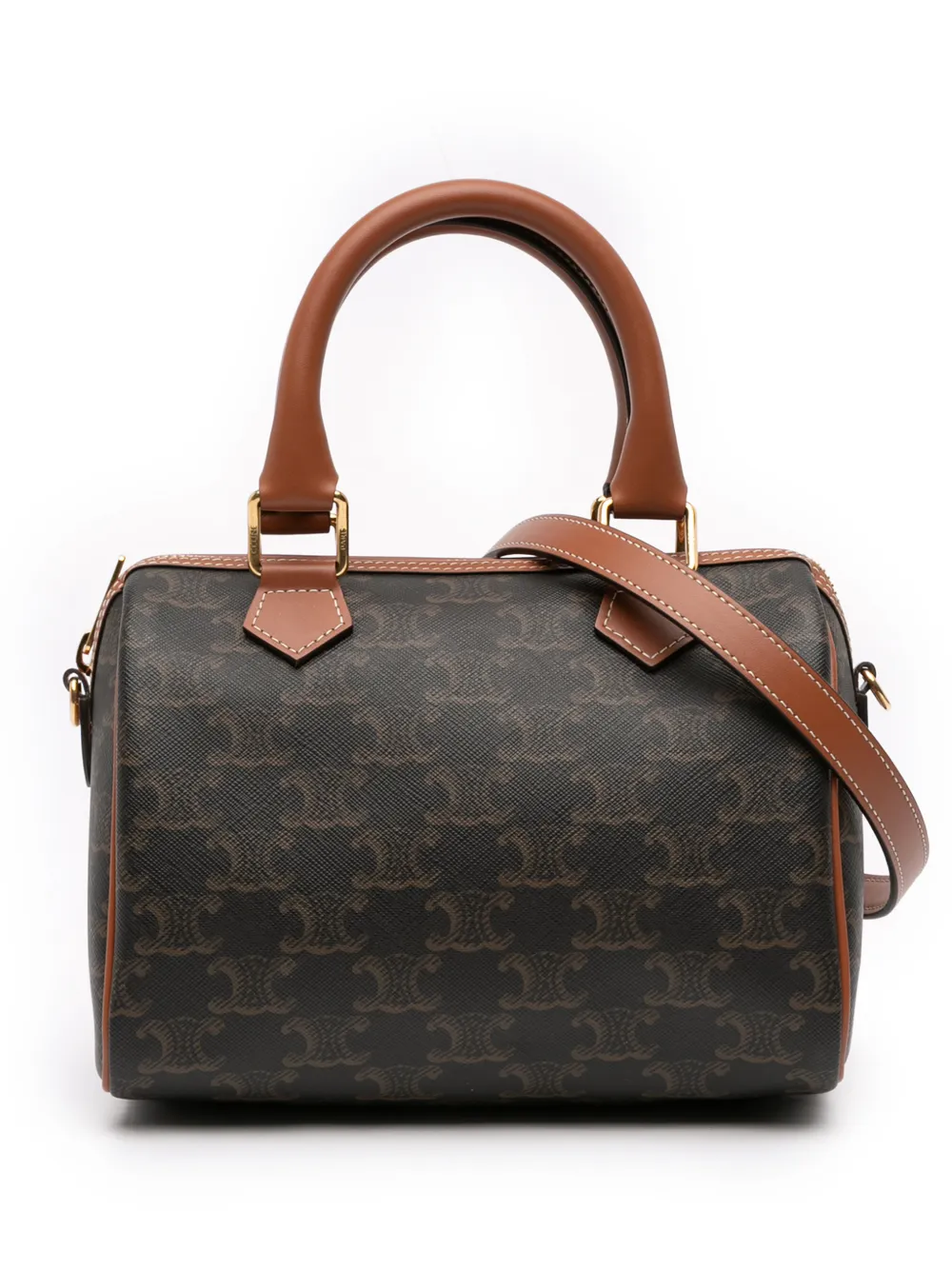 Celine Pre-Owned 2024 Small Triomphe Coated Canvas Boston Bag satchel - Brown