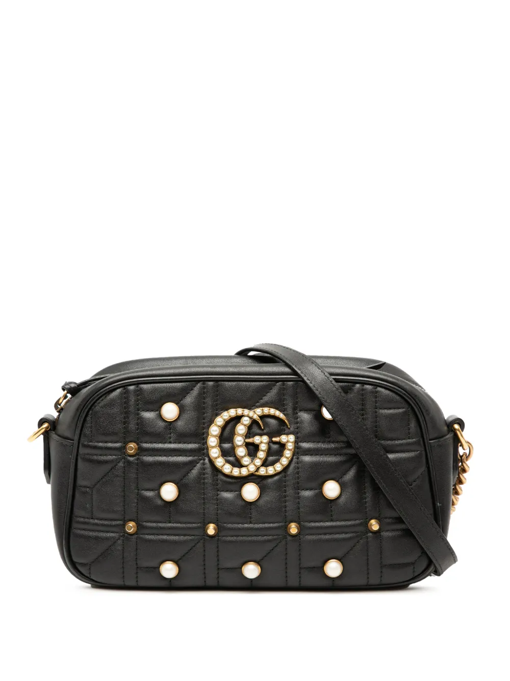 Gucci Pre-Owned 2016-2026 Small GG Marmont Matelasse Leather Pearl Studded crossbody bag - Nero