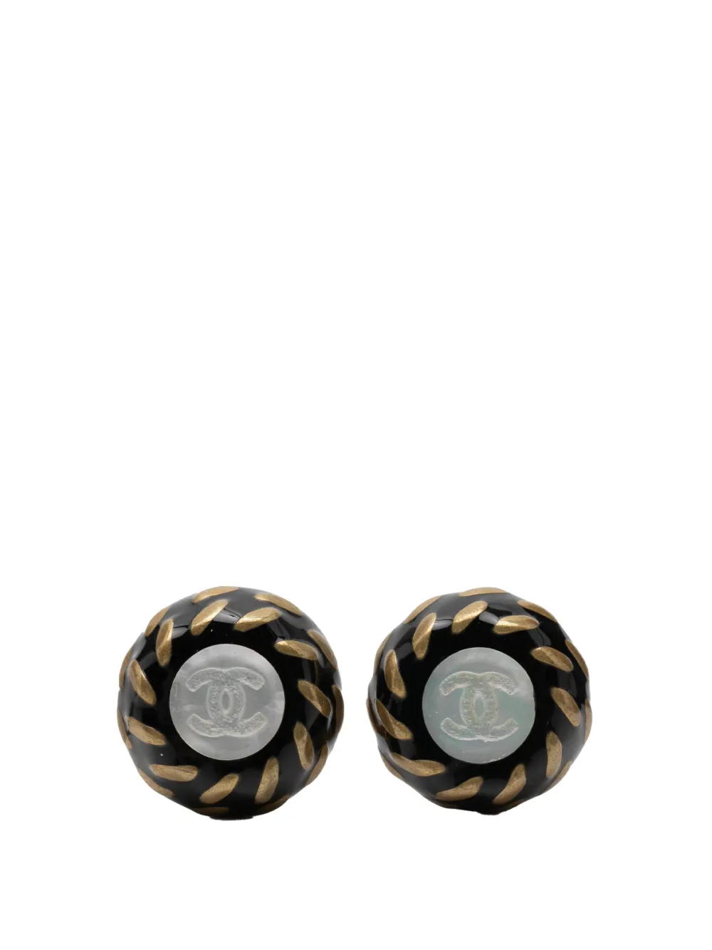 CHANEL Pre-Owned 1997 Resin and Gold Plated CC Button Clip On Earrings costume earrings - Nero