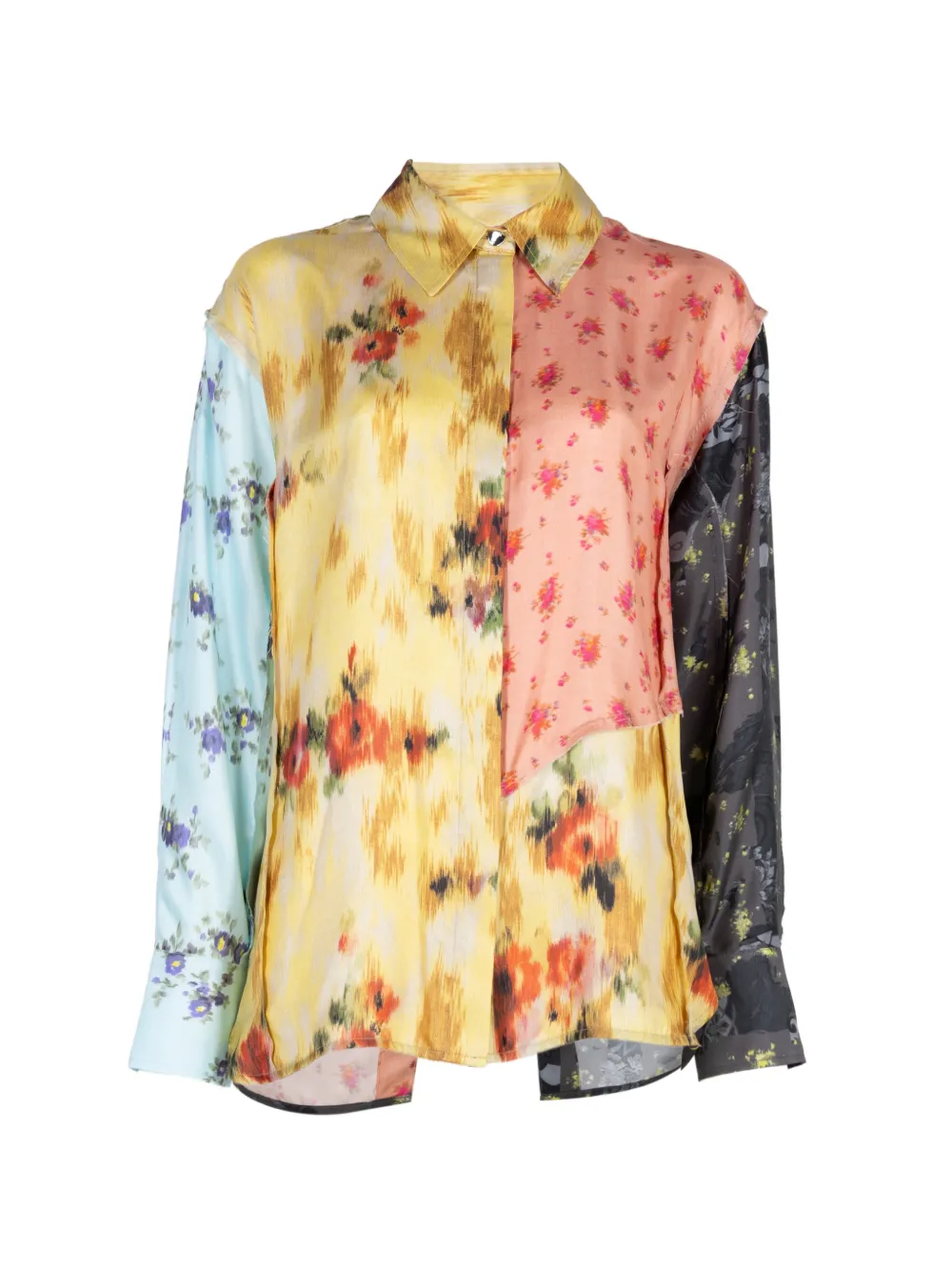 GANNI floral-print silk-twill shirt - Yellow