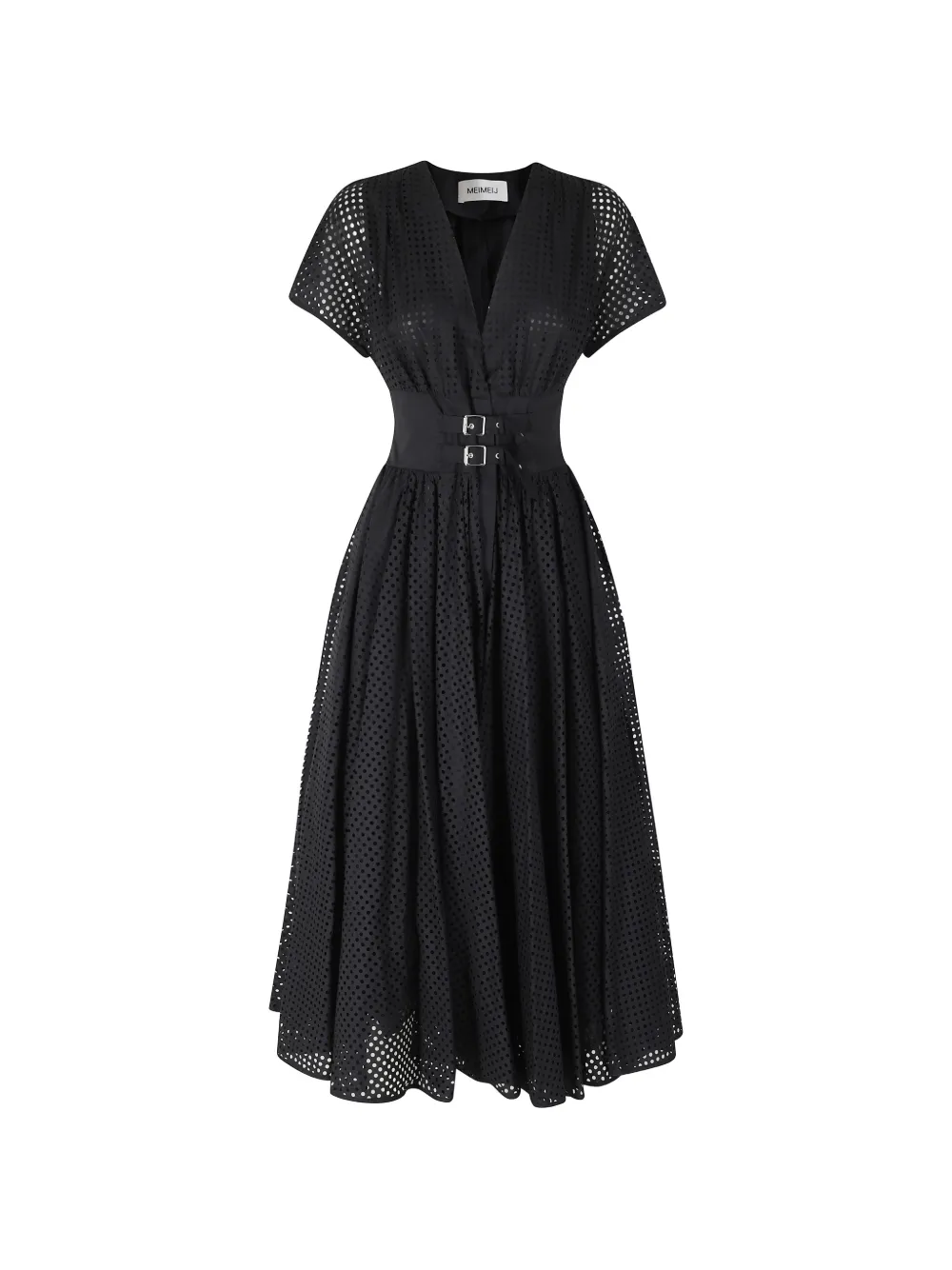 MeimeiJ broderie-anglaise buckled-waist midi dress - Black