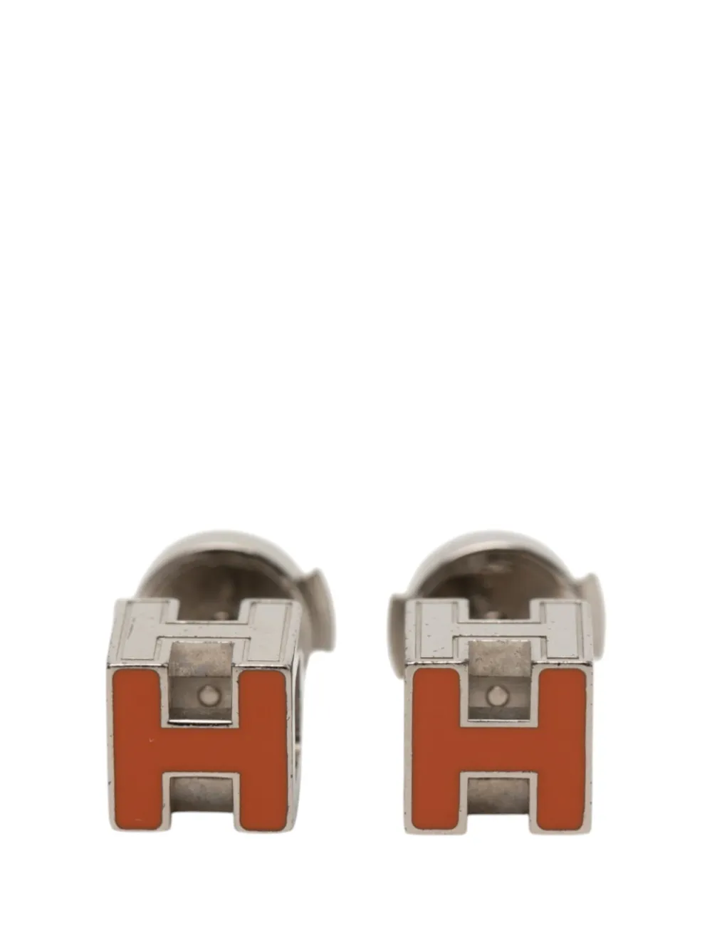 Hermès Pre-Owned 2010-2026 Palladium Plated Lacquered Cage dH Earrings costume earrings - Arancione