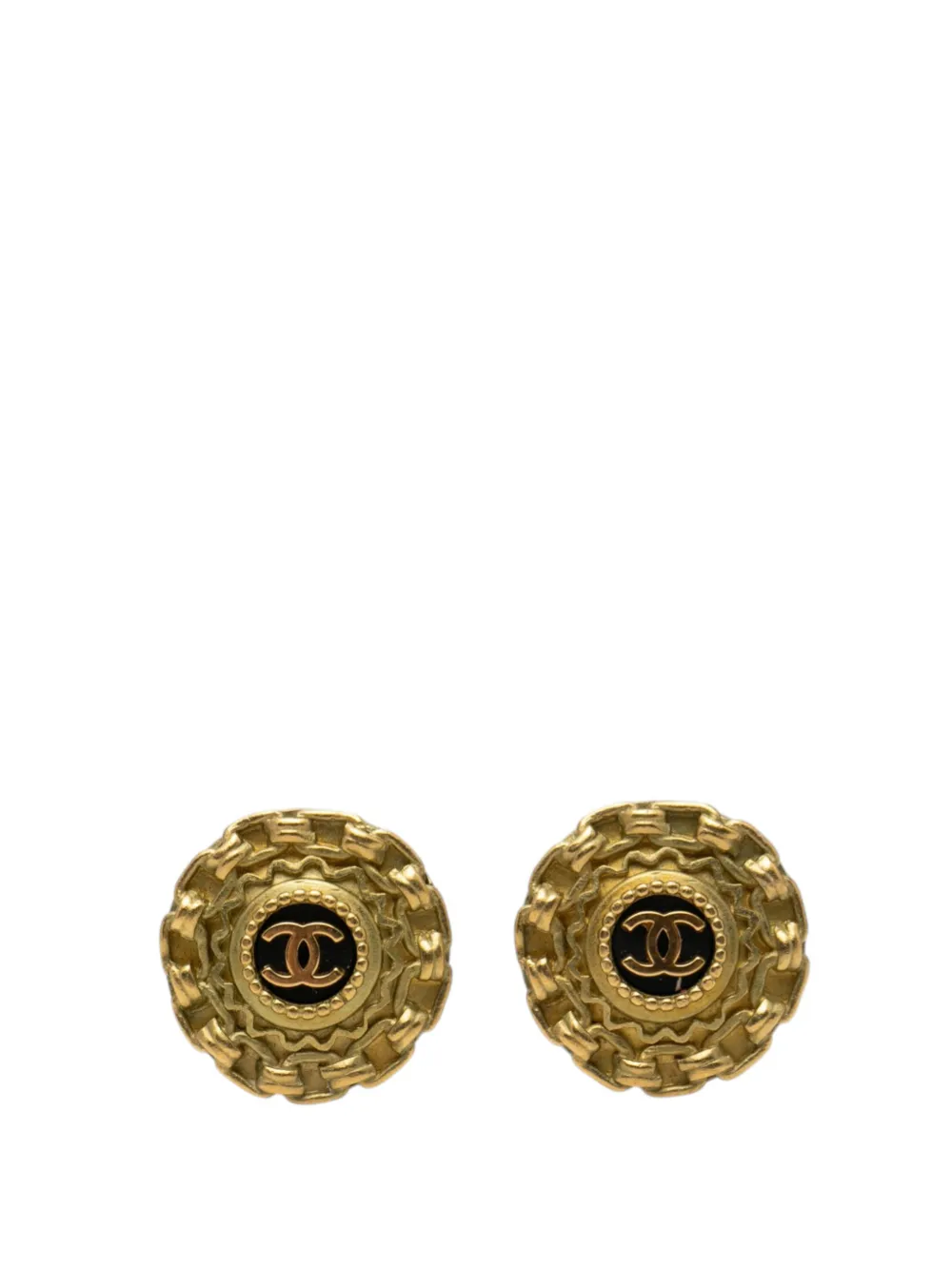 CHANEL Pre-Owned 1995 CC Gold Plated Resin Chain Round Clip On Earrings costume earrings - Oro