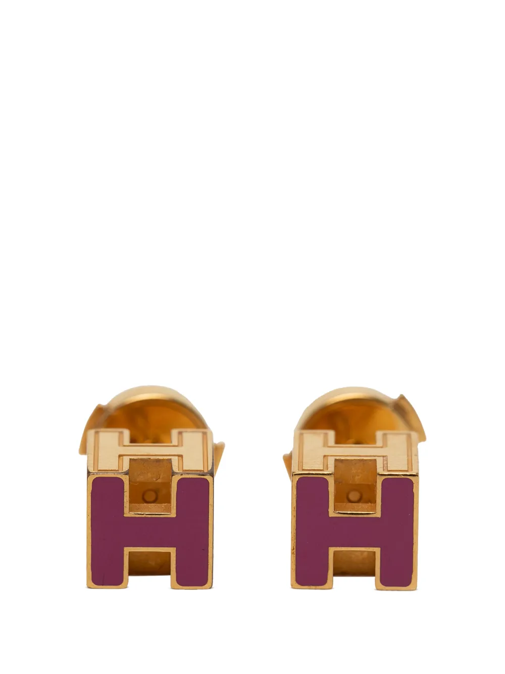 Hermès Pre-Owned 20th Century Gold Plated Enamel Cage dH Cube Push Back Earrings costume earrings - Viola