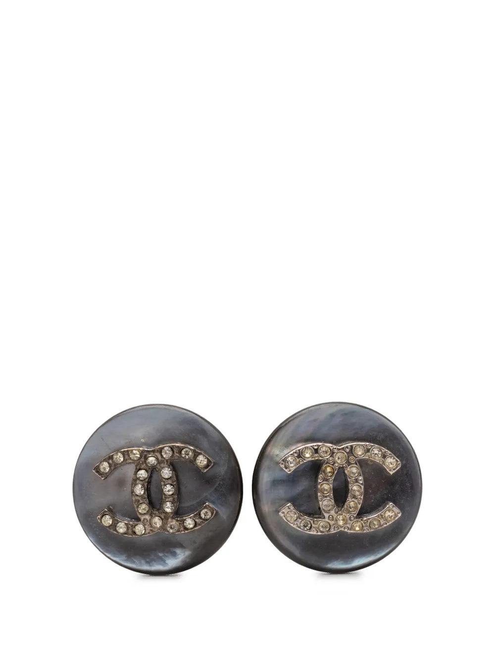 CHANEL Pre-Owned 1996 CC Faux Pearl Strass Clip On Earrings costume earrings - Grigio