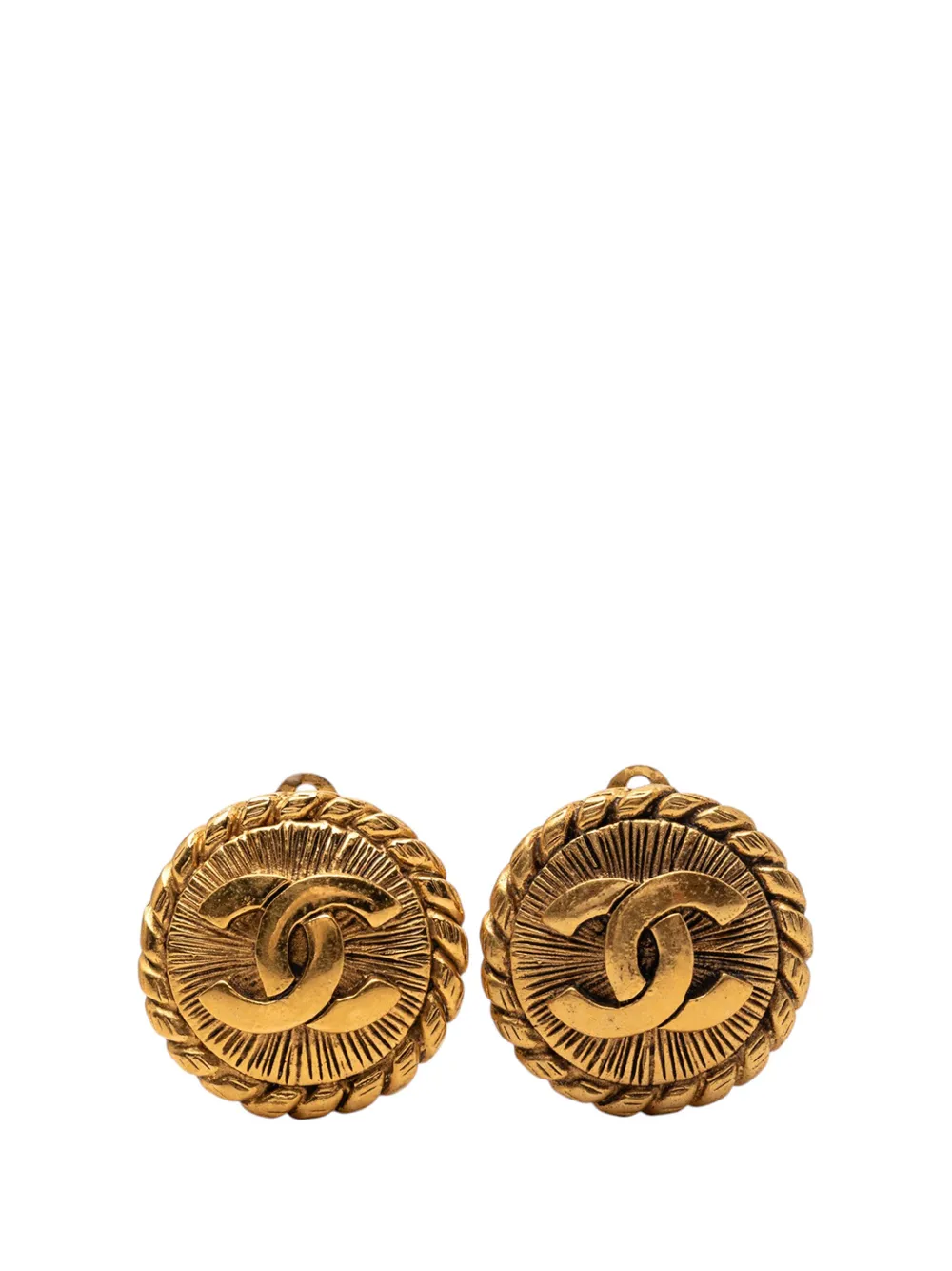 CHANEL Pre-Owned 1970-1980 CC Gold Plated Sunburst Round Clip On Earrings costume earrings - Oro