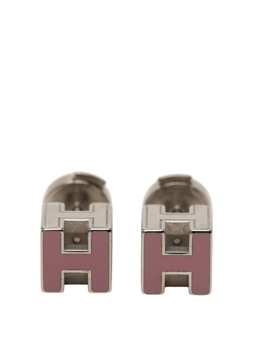 Hermès Pre-Owned 2000-2025 Palladium Plated Enamel Cage d H Push Back Earrings costume earrings - Rosa