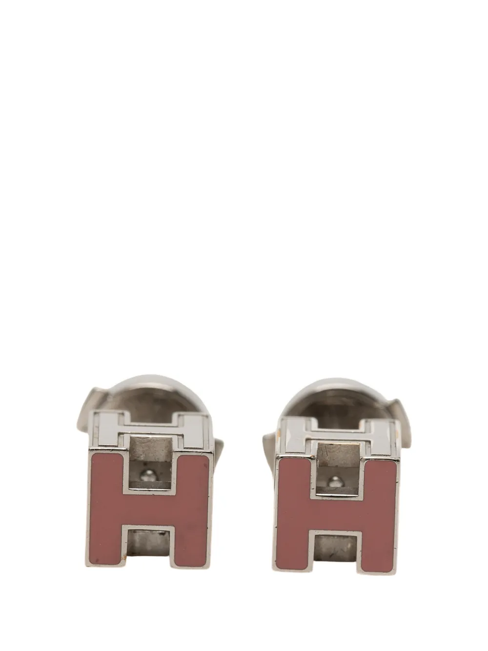 Hermès Pre-Owned 2000-2025 Palladium Plated Enamel Cage dH Cube Push Back Earrings costume earrings - Rosa