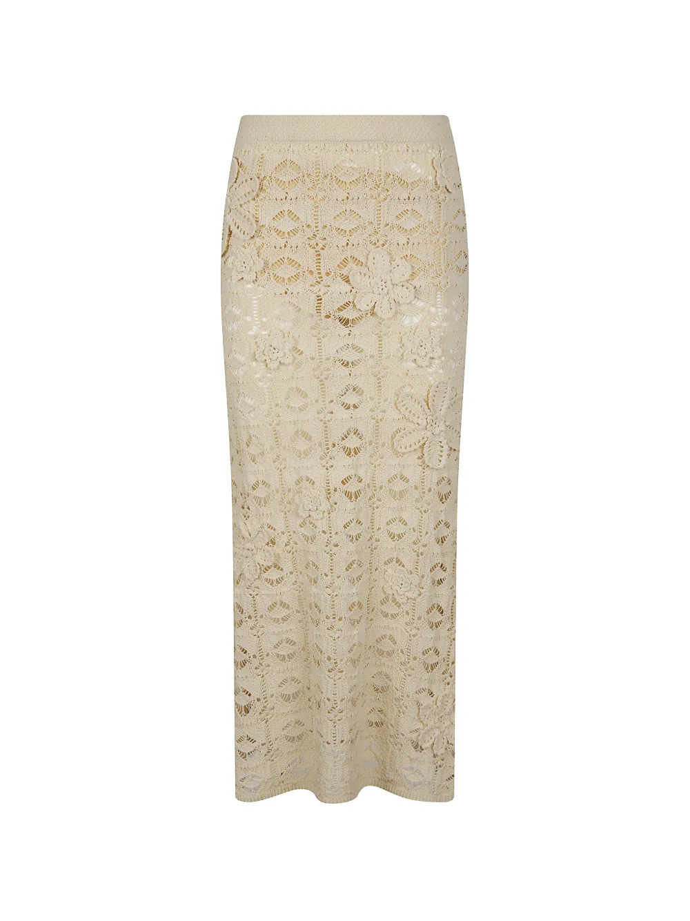 PINKO floral-appliqué crochet-knit midi skirt - Nude