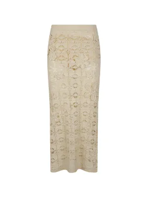 PINKO floral-appliqué crochet-knit Midi Skirt | Neutrals | FARFETCH