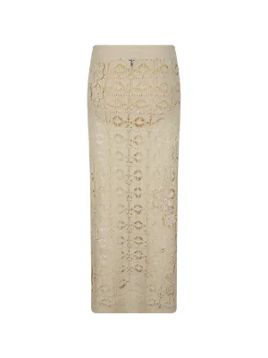 PINKO floral-appliqué crochet-knit Midi Skirt | Neutrals | FARFETCH