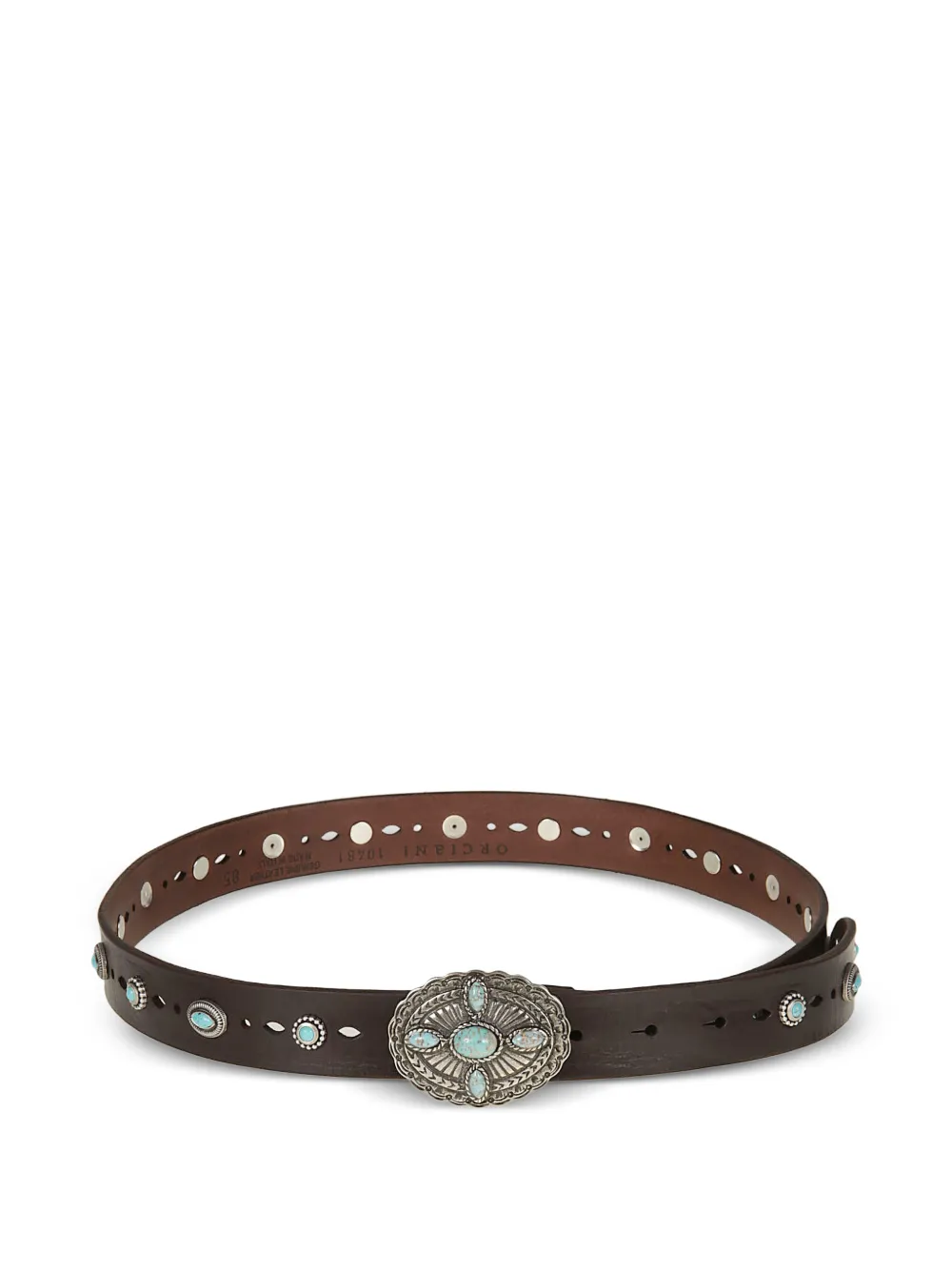 Orciani turquoise-embellished perforated belt - Marrone
