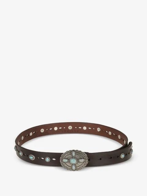 Orciani turquoise-embellished perforated belt