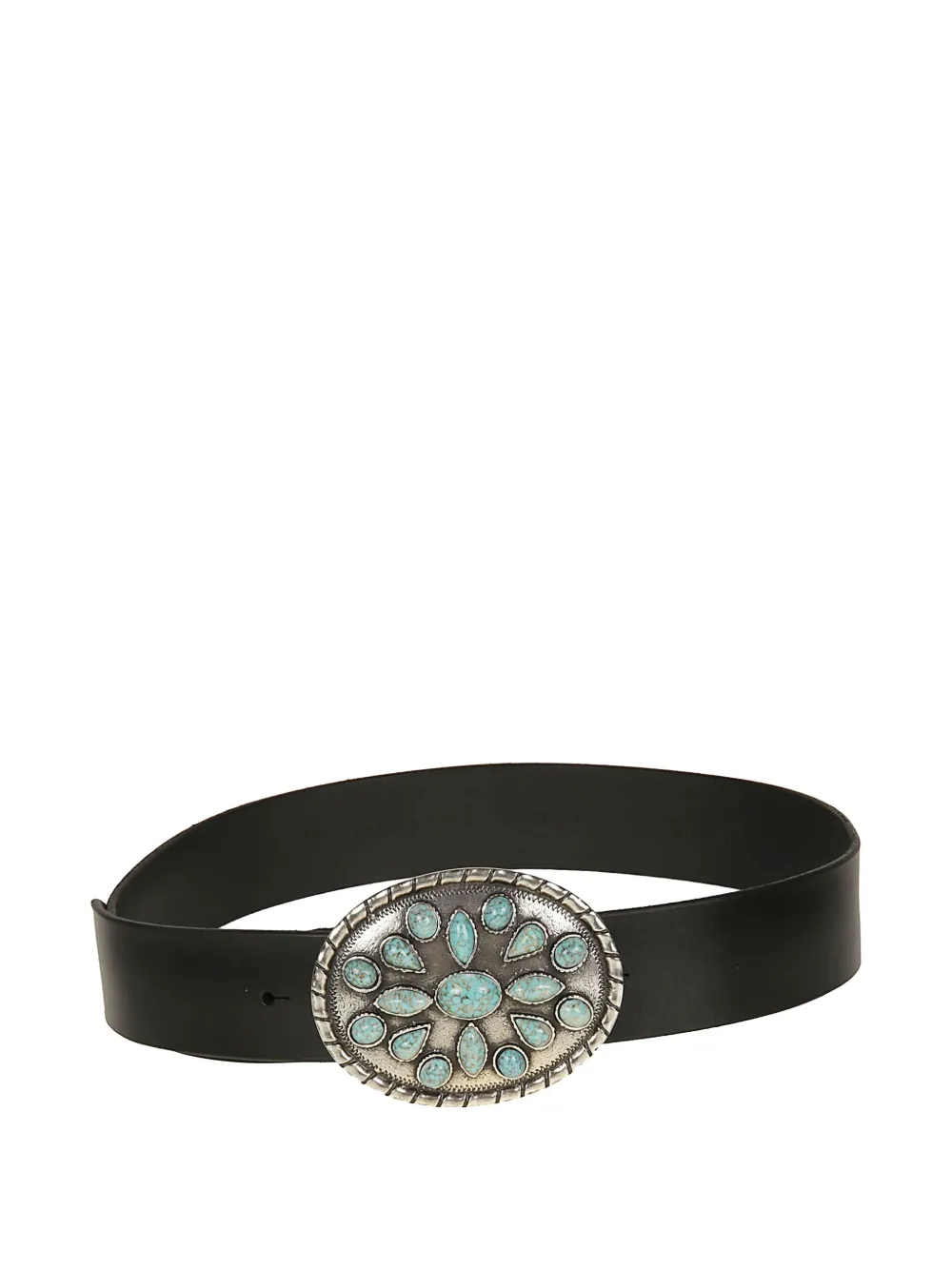 Orciani turquoise-embellished leather belt - Nero