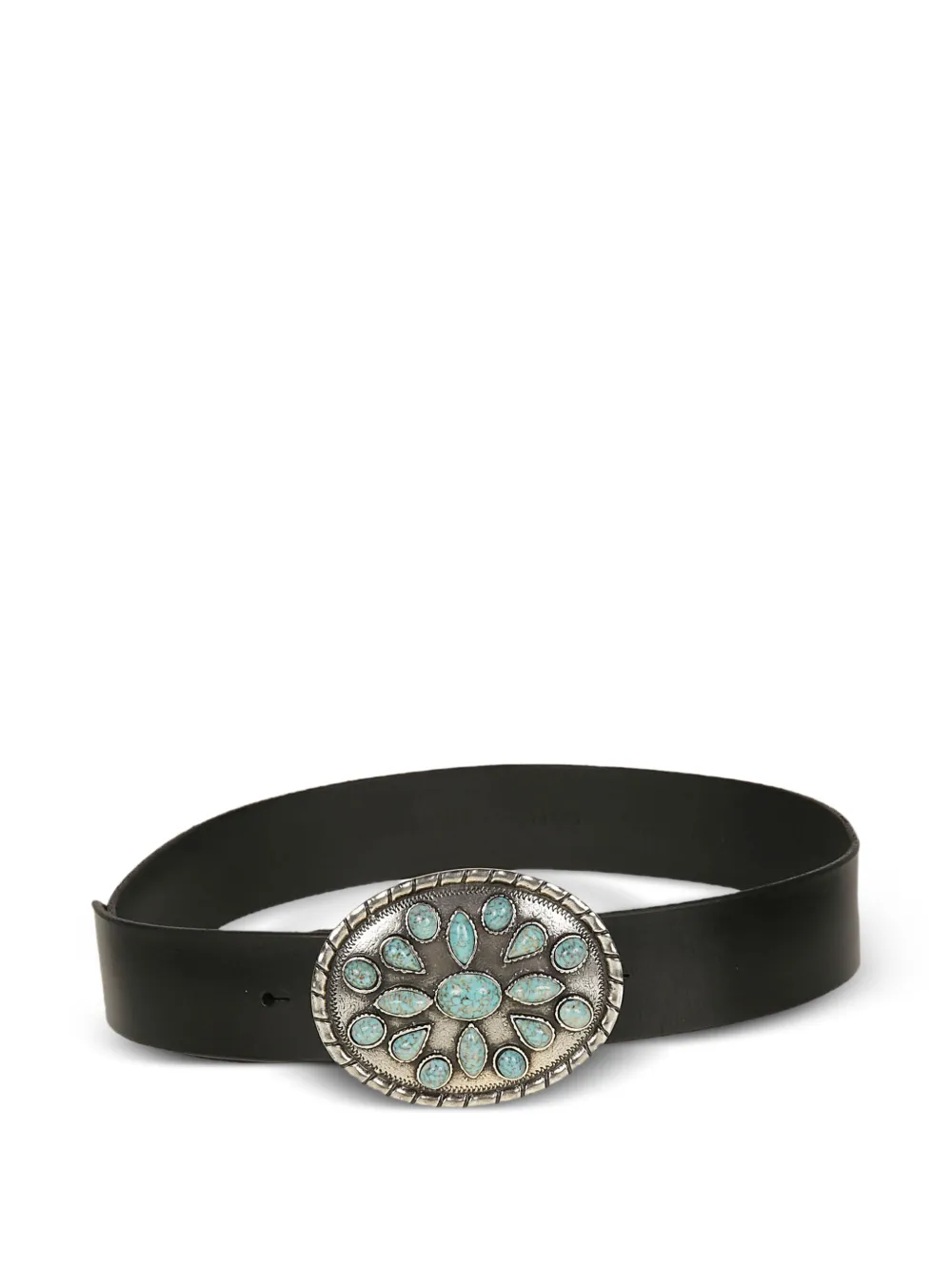 Orciani turquoise-embellished leather belt - Black