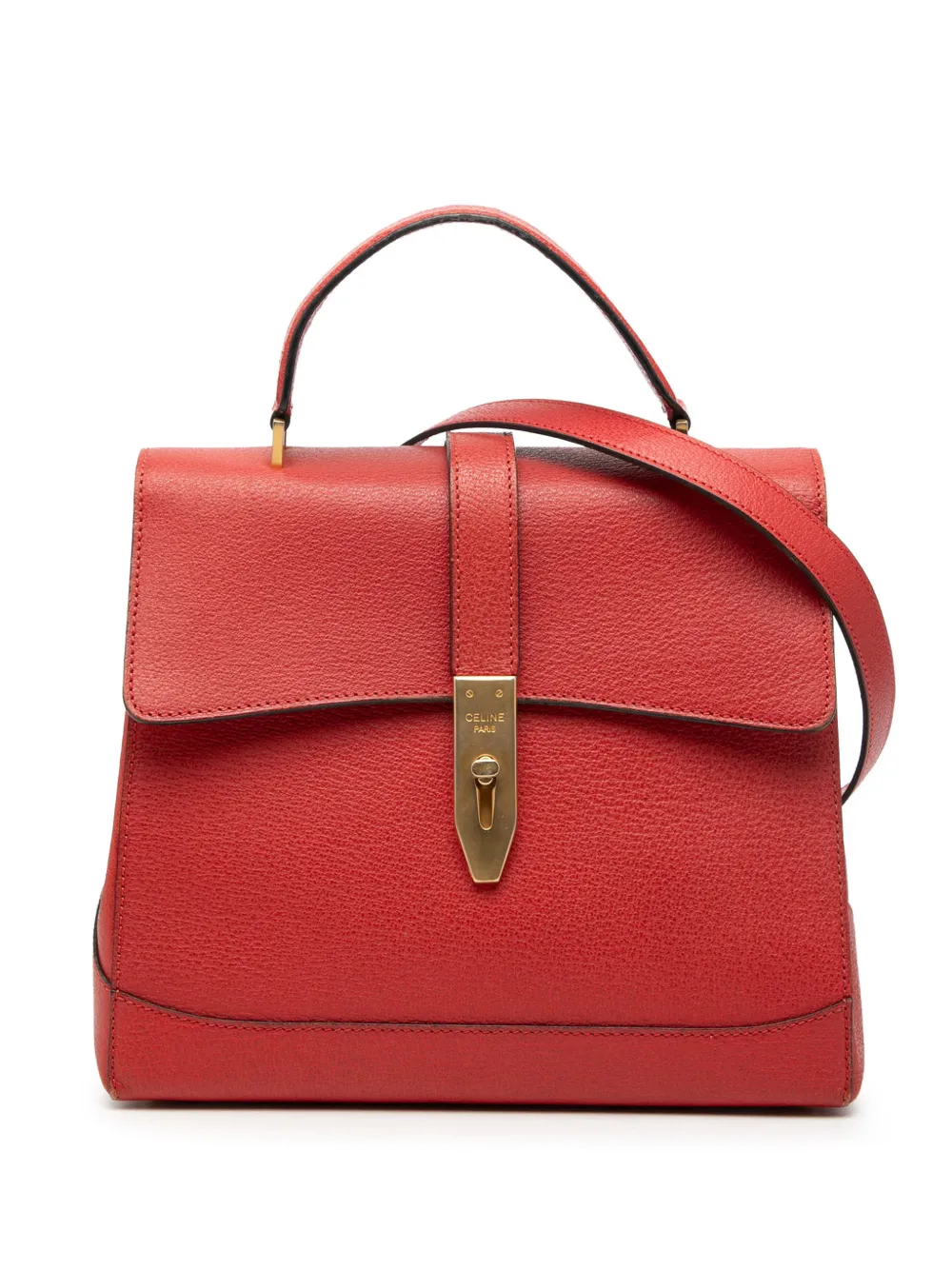 Celine Pre-Owned 1994 Leather 16 Turn Lock Top Handle Bag satchel - Rosso