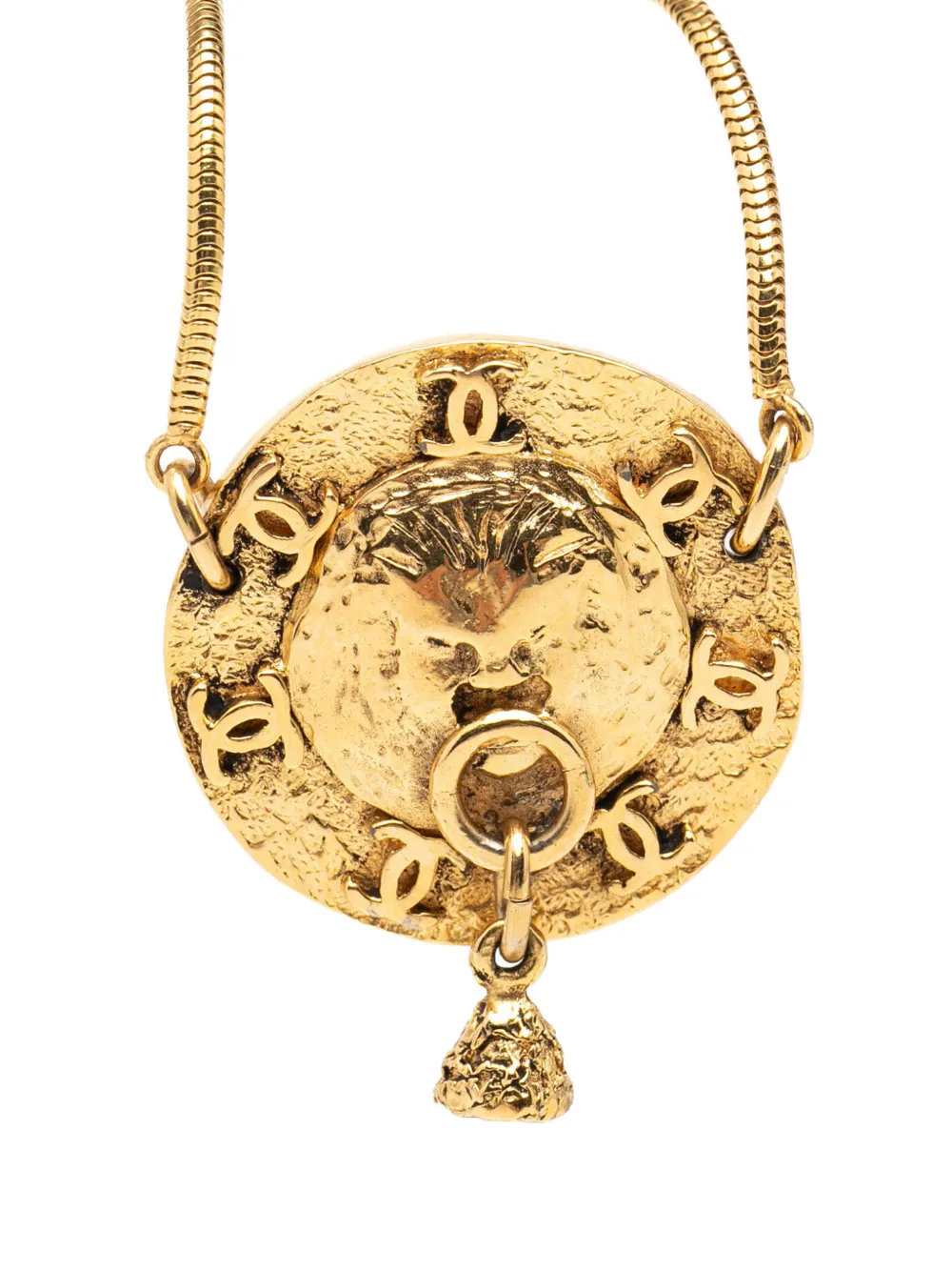CHANEL Pre-Owned 1970-1990 Gold Plated Lion Motif Medallion Pendant Necklace costume necklace - Oro