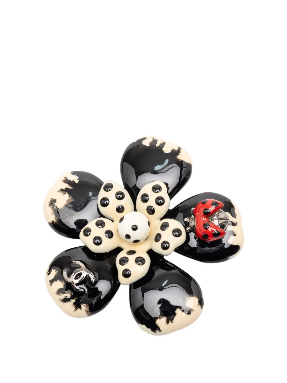 CHANEL Pre-Owned 2009 CC Enamel and Plated Brass Flower and Lady Bug Brooch costume brooch by Farfetch