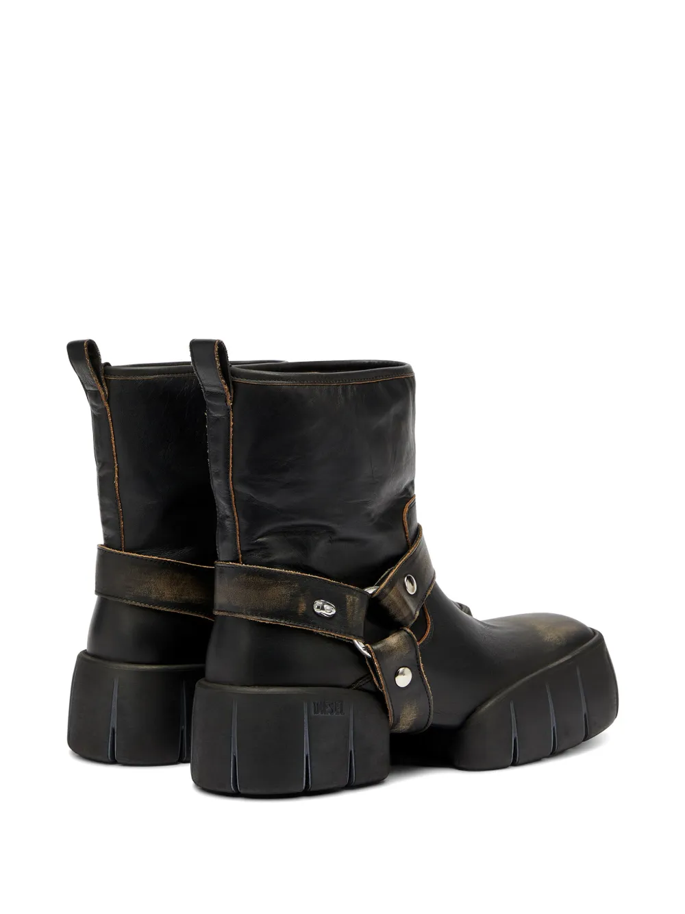 Diesel D-Tex strap-detail leather boots Zwart