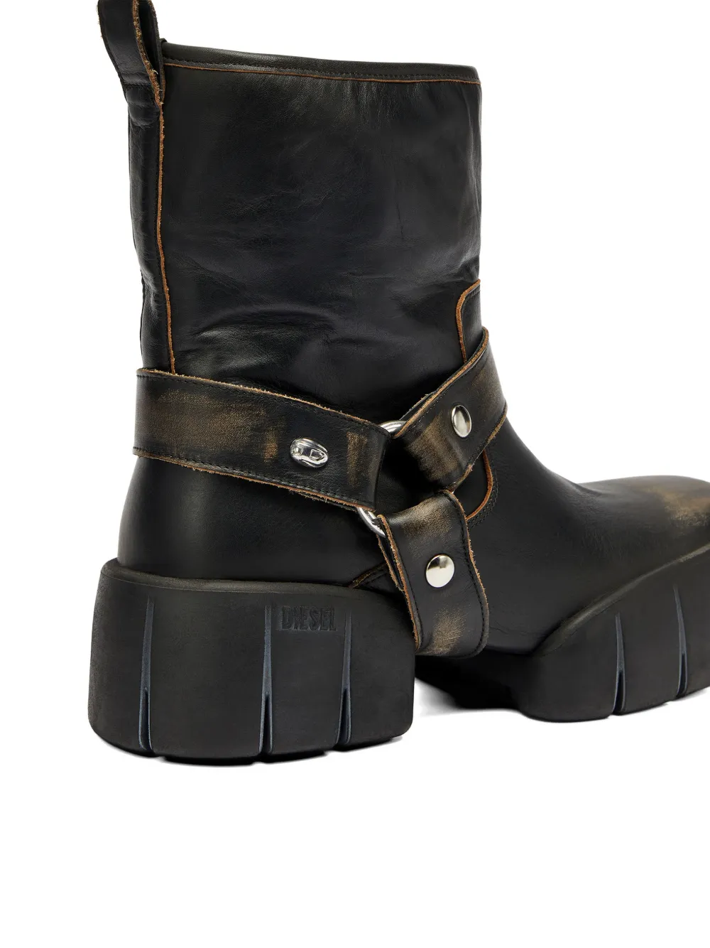 Diesel D-Tex strap-detail leather boots Zwart