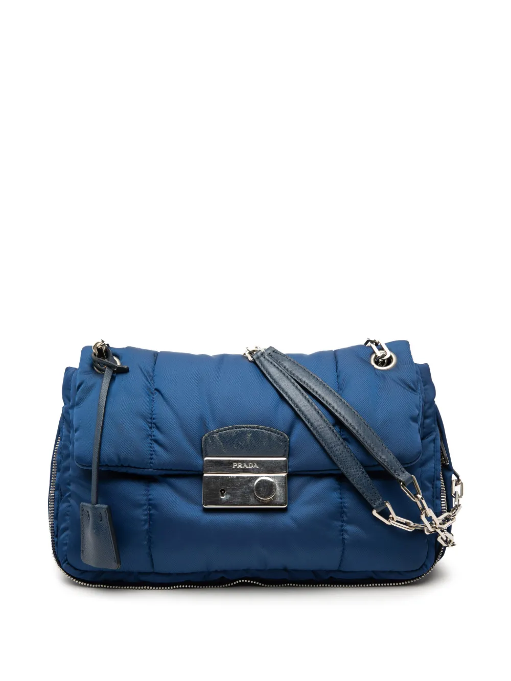 Prada Pre-Owned 2010-2026 Tessuto Bomber Sound Lock Chain Flap shoulder bag - Blu