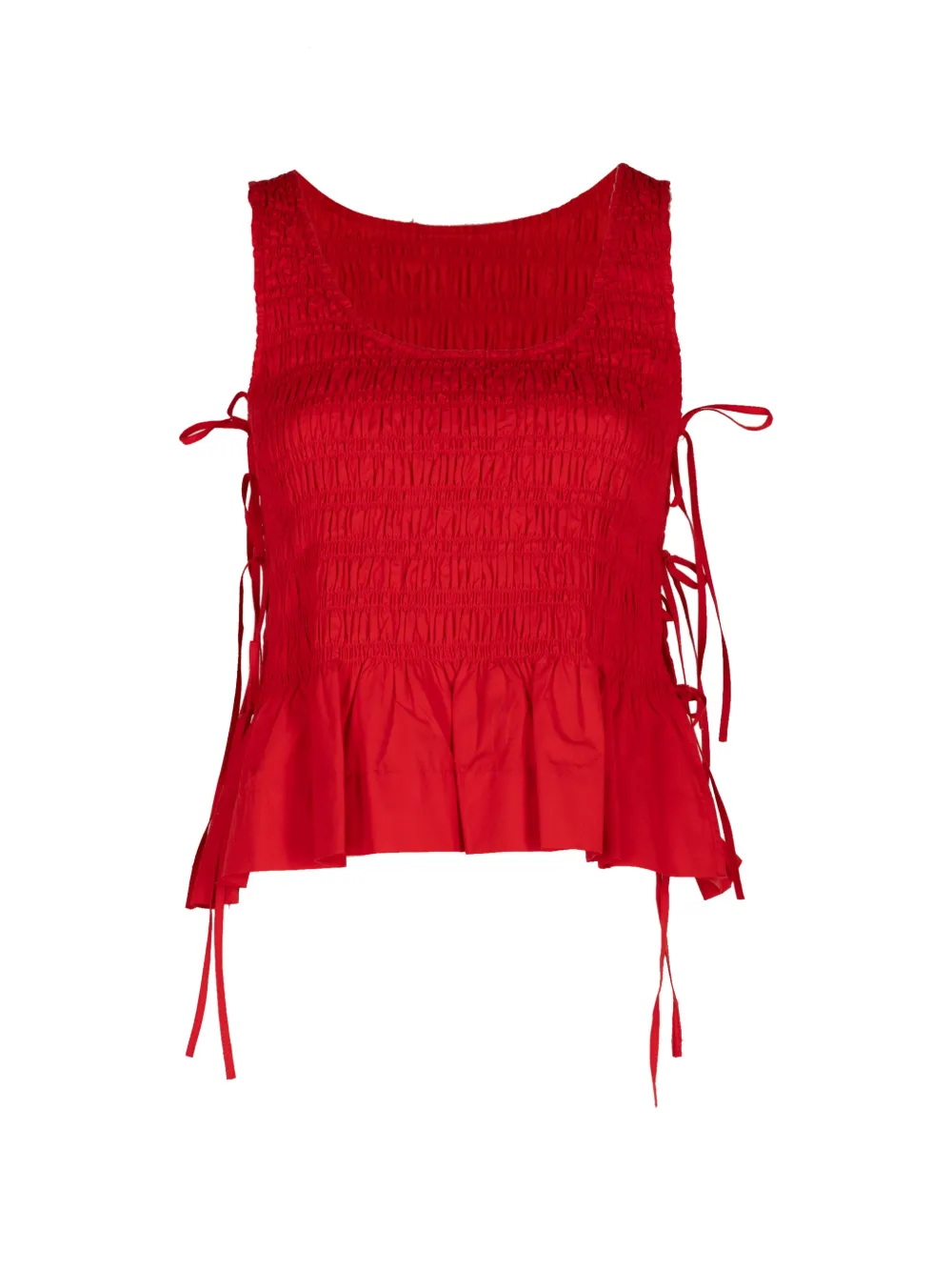 GANNI smocked tie-fastening top - Rosso